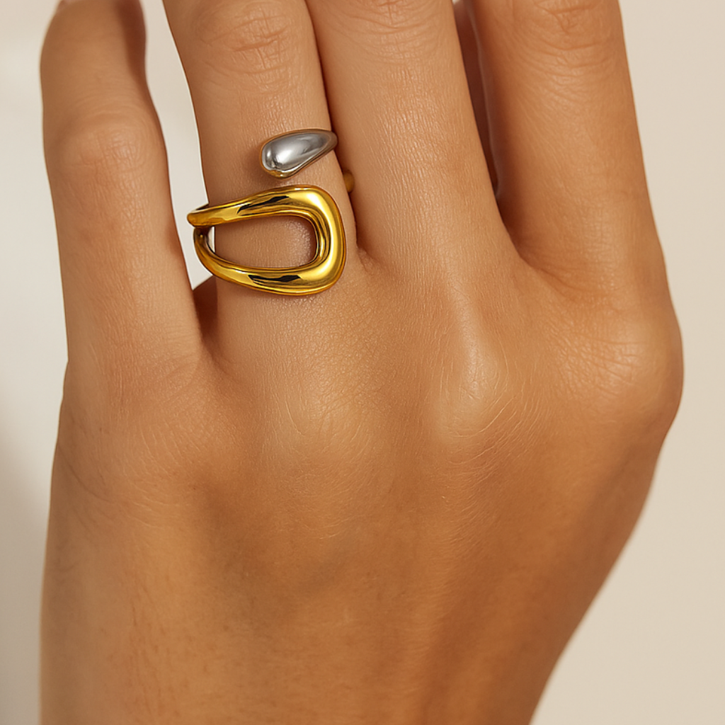 Twisted double shade Ring 18K Yellow & White Gold Plated Stainless Steel
