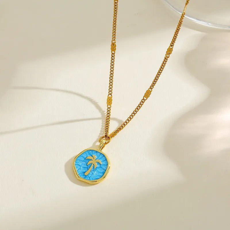 Pam Tree Pendant Necklace 18K Gold Plated Stainless Steel