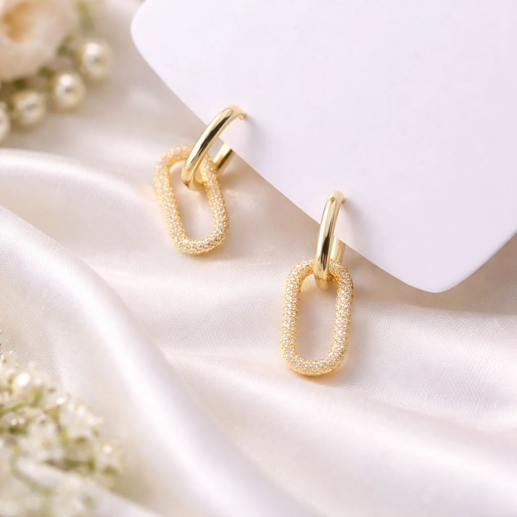 Crystal rectangular earrings 18K Gold Plated Stainless Steel