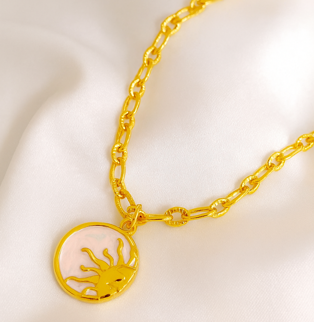Sun Face Pendant Necklace Stainless Steel 18K Gold Plated