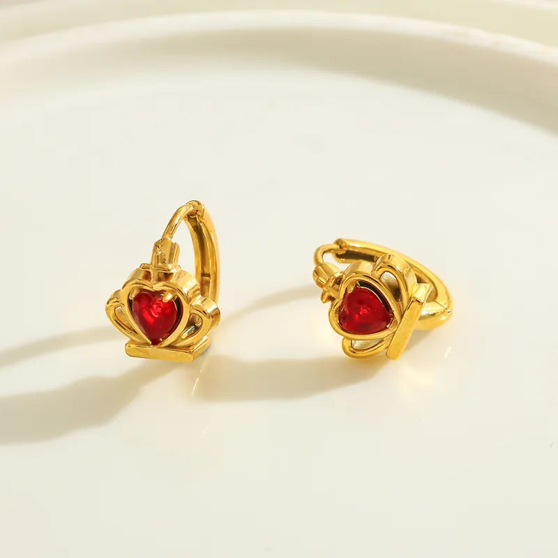 Heart shaped red color Earrings 18K Gold Plated Stainless Steel