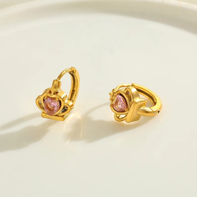 Heart Shaped Pink color Earrings 18K Gold Plated Stainless Steel