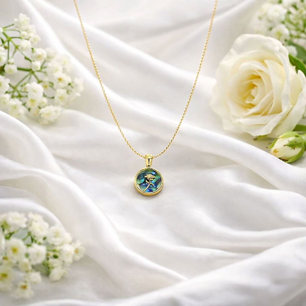 Flower engraved Pendant Necklace 18K Gold Plated Stainless Steel