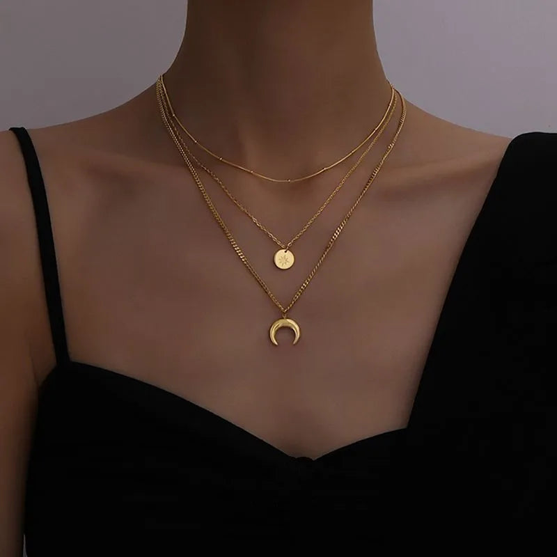 Triple chain pendent necklace 18K Gold Plated Stainless Steel