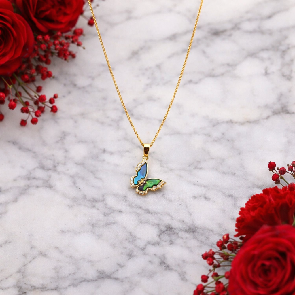 Butterfly Pendant Necklace 18K Gold Plated Stainless Steel