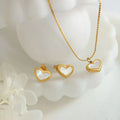Milky white heart shaped Earrings and pendant necklace set 18k Gold plated stainless steel