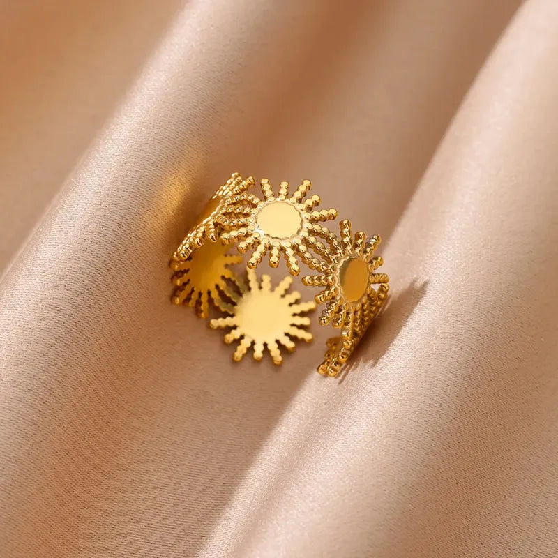 Sun Shaped Ring 18K Gold Plated Stainless Steel