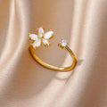 White colored Flower petal half open ring 18K Gold plated Stainless steel
