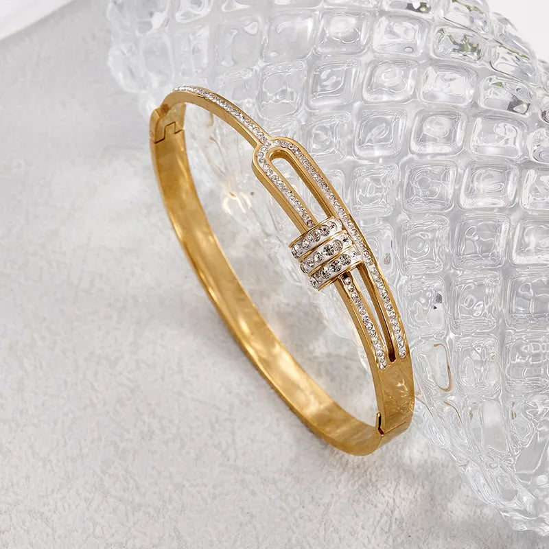 White crystal knot tied openable bracelet 18K Gold Plated Stainless Steel