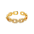 Crystal embedded chain lock ring 18K Gold plated Stainless steel