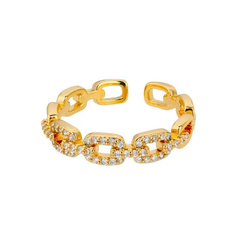 Crystal embedded chain lock ring 18K Gold plated Stainless steel