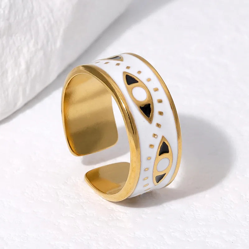 White colored Evil Eye ring 18K Gold Plated Stainless Steel