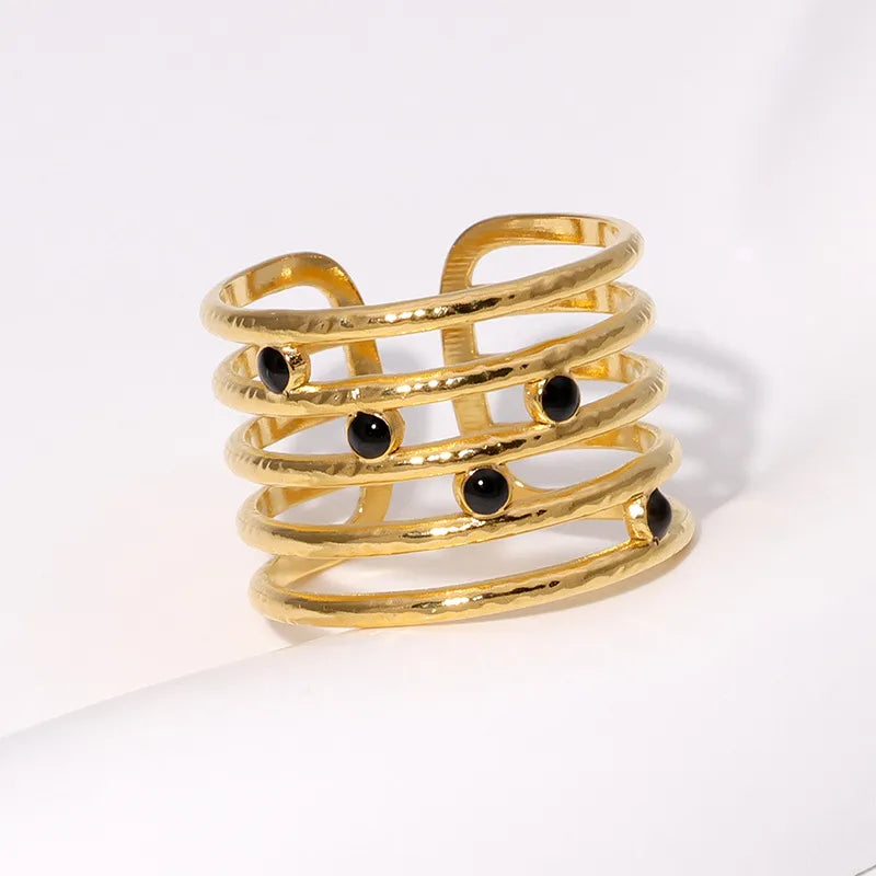 5 rings joined half opened ring 18 K Gold Plated Stainless Steel
