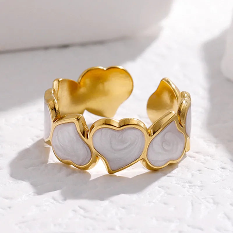 Small milky white hearts ring 18K Gold plated stainless steel