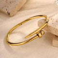 Nail faced half open bracelet 18K Gold Plated Stainless Steel