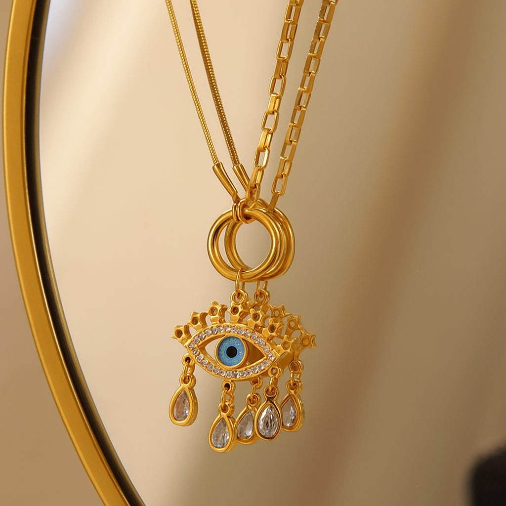 Evil Eye Pendant Necklace 18K Gold Plated Stainless Steel